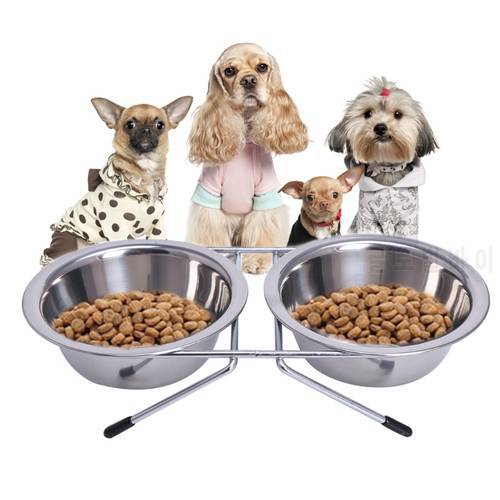 Dog Bowl Stainless Steel Double Pet Bowls Travel Water Food Feeding Feeder Non Slip With Station for Puppy Dog Cat Supplies C42