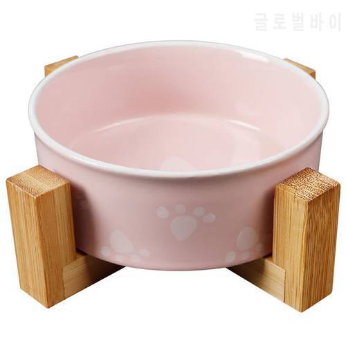 Cat Dog Pet Ceramic Feeding and Drinking Bowls Combination with Bamboo Frame for Dogs Cats Water Drink Dishes Feeder