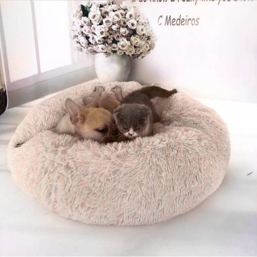 Long Plush Pet Bed Super Soft Kennel Round Pet Dog Bed Winter Warm Sleeping Bag For Cats Nest Winter Warm Sleeping Bed Puppy Mat