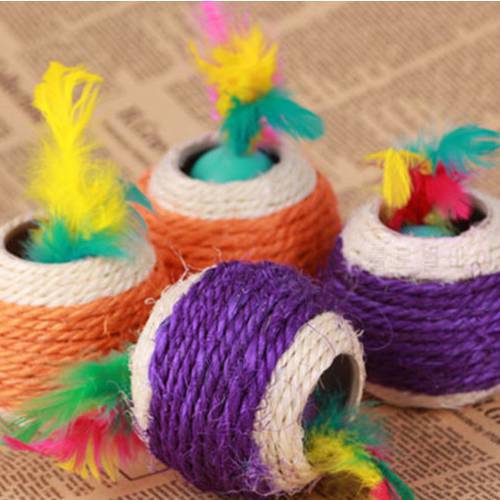 New Arrival New Cat Pet Colorful Sisal Rope Chase Feather Ball Cute Kitten Play Exercise Toy