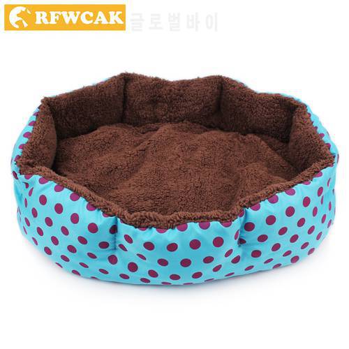 RFWCAK Hot Winter Warm Dog Bed Soft Fleece Dot Design Pet Nest With Removable Pet Mat Octagon Shape Kennel Cat Free Shopping