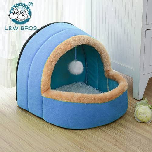 Pet Dog Cat Bed Foldable Puppy House With Toy Ball Warm Soft Pet Cushion Dog Kennel Cat Castle Fast Shpping