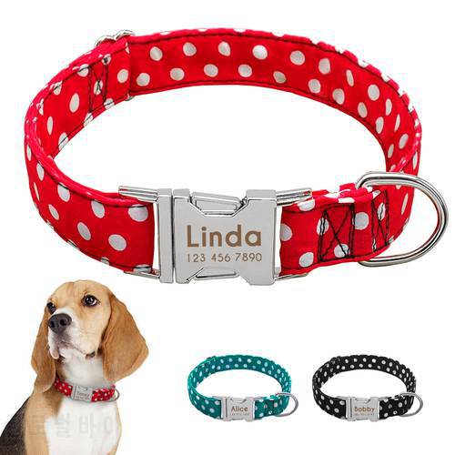 Personalized Dog Collar Dot Dogs Collars Nylon Pet Collars Engrave ID for Small Medium Large Pet Pitbull Red Blue Black