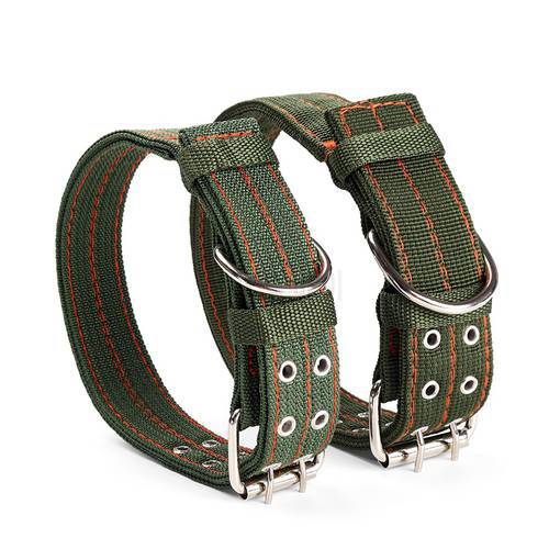 Strong Canvas Nylon Dog Collar Army Green Double Row Adjustable Buckle Pet Collar For Medium Large Dogs