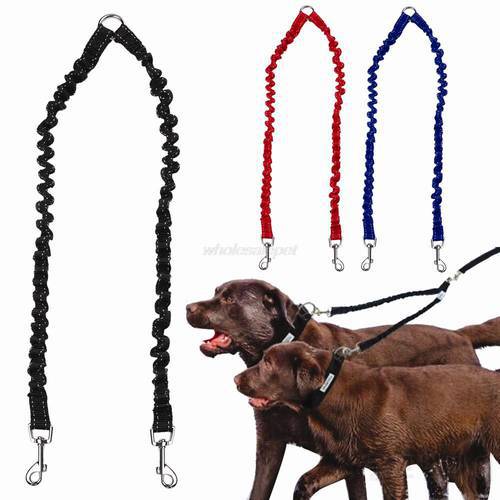 Double Dog Leash Elastic Bungee Pet Coupler Walking Leads For 2 Twin Dogs Leashes Splitter 3 Colors Avaliable