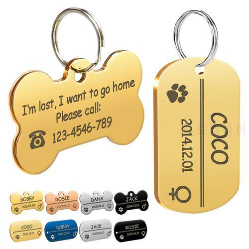 Personalized Dog ID Tag Stainless Steel Customized Military Dog Tags Engraved Pet Name Birthday Phone No. and Gender with Ring