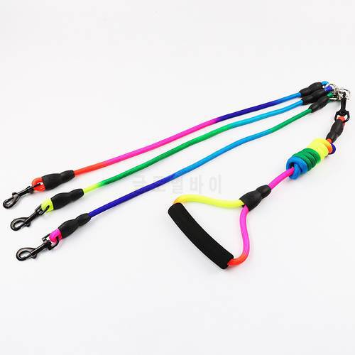 Rainbow Two Three four dogs Leash Nylon Detachable Pet Lead foam handle 1 leash for 2 or 3 or 4 Dogs round dog Traction Rope