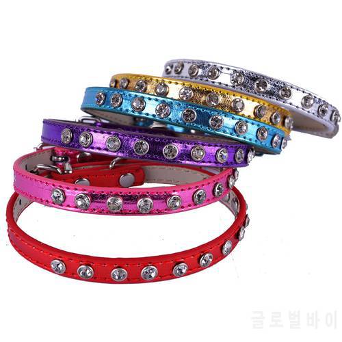 Red Pink Purple Pu Leather Cat Collar Bling Rhinestones Rivets Studded Puppy Pet Cat Supplies Adjustable 8-11&39&39