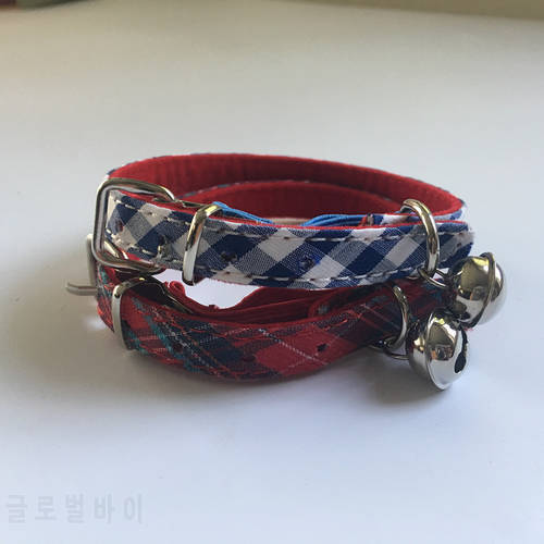 Free shipping pet cat collar classic pattern with elastic belt velvet lining red/blue 50pcs/lot