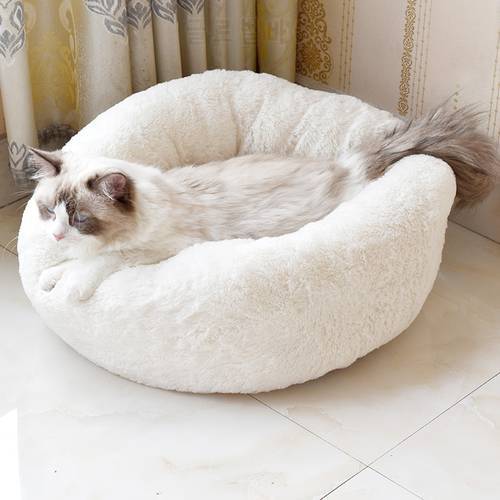 Superior Shaggy Fur Donut Cuddler Warm Plush Princess Cat House Kennel Dog Bed Rabbit Hamster Washable Nest(No Pillow)