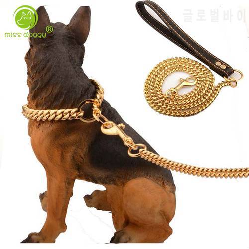 10mm Wide Luxury Gold Dog Leash Training Choke Lead for Large Dog Pitbull Bulldog Stainless Steel Dog Chain for German Shepherd