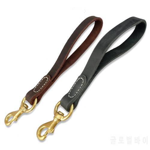 Genuine Leather Dog Pet Short Leash Real Leather Short Dog Traffic Lead Leash for Large Dogs Training and Walking Black Brown