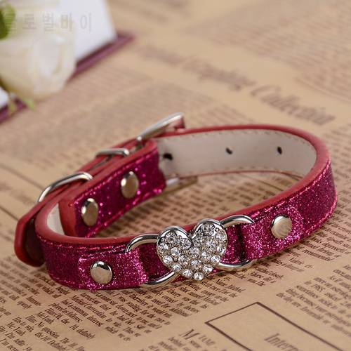 Fashion Glitter Leather Dog Collar Bling Small Pet Products For Dogs Rhinestone Puppy Dog Accessories Adjustable RED PINK