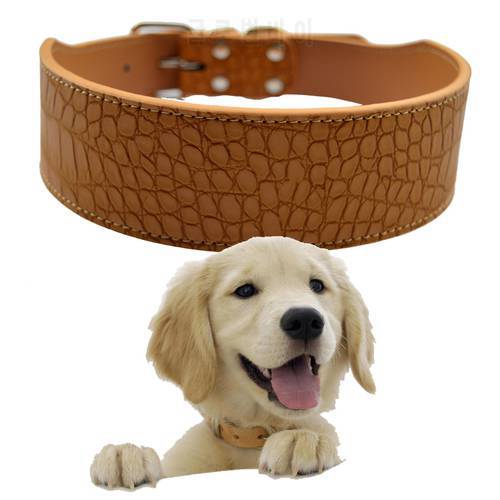 2 Inch Wide Croc Leather Dog Collar Medium Large Size Collars For Dogs Pitbull Mastiff Boxer Red Pink Black White Gold Yellow