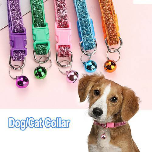 1PC Colorful Nylon Sequin Bell Pendant Adjustable Dog Cat Collars Puppy Kitten Necklace With Buckle Cat Accessories Pet Supplies
