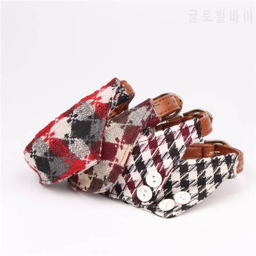 Plaid Pet Dogs/Cats Collar Adjustable PU Leather Puppy Cat Necklace Scarf Small Dog Bandana Bow Tie Pet Chihuahua Collars