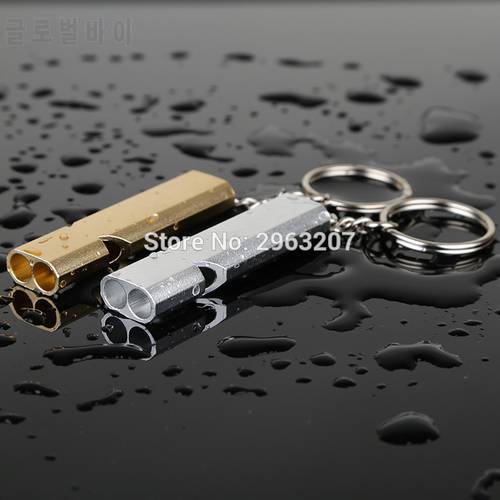 Double-frequency Gold/Sliver Emergency EDC Survival Whistle Keychain Aluminum Alloy Camping Hiking Dog Pet Training Stop Barking