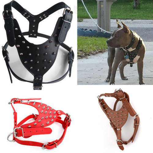 Large Dog Zinc alloy Rivets Spiked Studded PU Leather Dog Harness for Pitbull big Breed Dogs Pet Harnesses vest dog chest strap