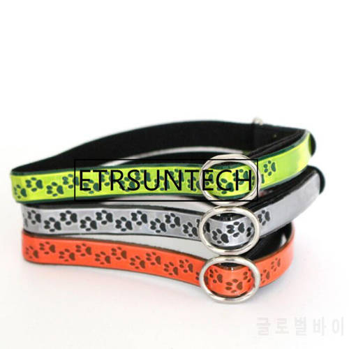 200pcs 3 Colors Reflective Footprints Cat Collar with Bell PU Leather Elastic Collars For Cats Small Dogs Adjustable
