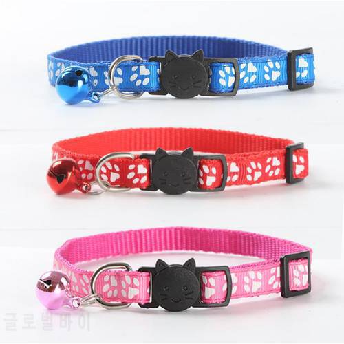 480pcs Safety Nylon Dog Puppy Cat Collar Breakaway Adjustable Cats Collars with Bell and Bling Paw Printing Pet Supplies SN2457