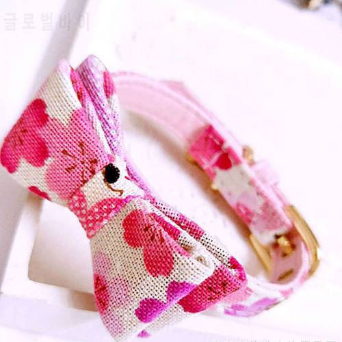 100pcs Pet Cats Dogs Collar Japanese Style Adjustable Cherry Blossom Printed Bow Tie Necktie Kitten Cat Accessories ZA5415