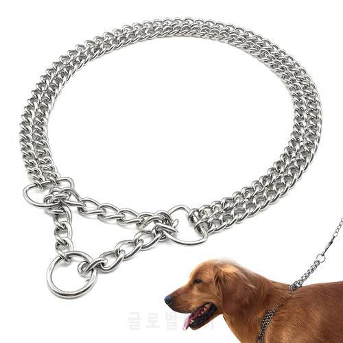 Dog Training Chain Pet Choke Collar Double Row Metal Chain Stainless Steel Slip Collar P Chain for Large Dogs Pitbull