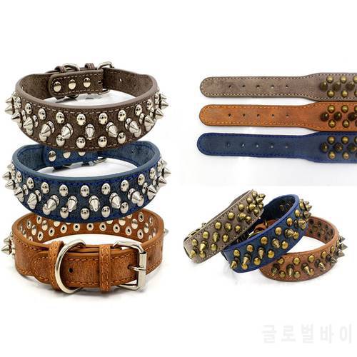 Retro Punk Style Pet Dog Rivet Collars PU Leather Round Bullet Nail Necklace Spiked Strap Small Dogs Cat Collar Pet Products