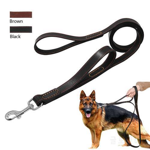 Geniune Leather Pet Dog Leash Rope Pet Training Walking Lead Leashes For Medium Large Dogs Quick Control With 2 Handles