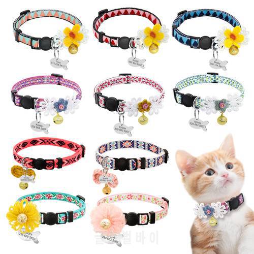 Safety Nylon Cat Collar Customized Cat Collars Personsized ID Tag Kitten Cats Collars With Bell Pet Accessories