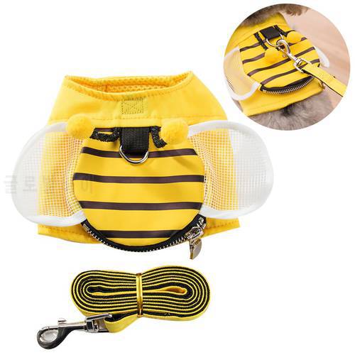 Cute Pet Backpack Harness Travel Outdoor Hiking Little Bee Shape Saddlebag with Leash for Small Dogs