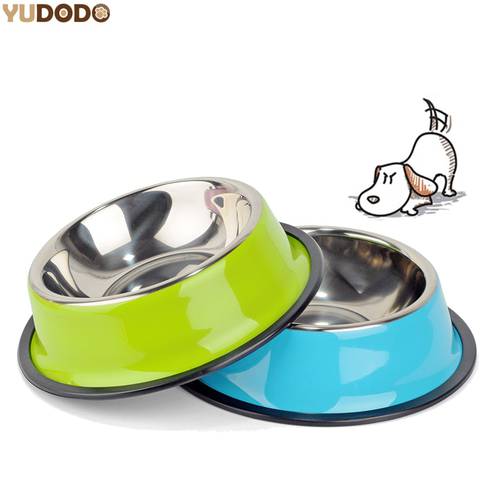 1pc Pet Dog Bowls Stainless Steel Blue/Pink/Green Pet Food Water Drink Dishes Feeder For Cat Puppy Dogs S/M/L