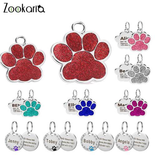 Custom Anti-lost Dog Tag Engraved Pet Dog Collar Accessories Personalized Cat Puppy ID Tag Stainless Steel Paw Name Tags Pendant