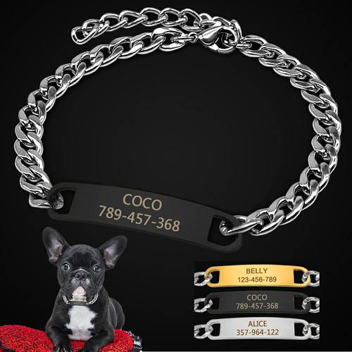 Personalized Cat Chain Collar Dog Collar Customized Pet Nameplate Collars Necklace for Small Dogs Chihuahua Yorkshire