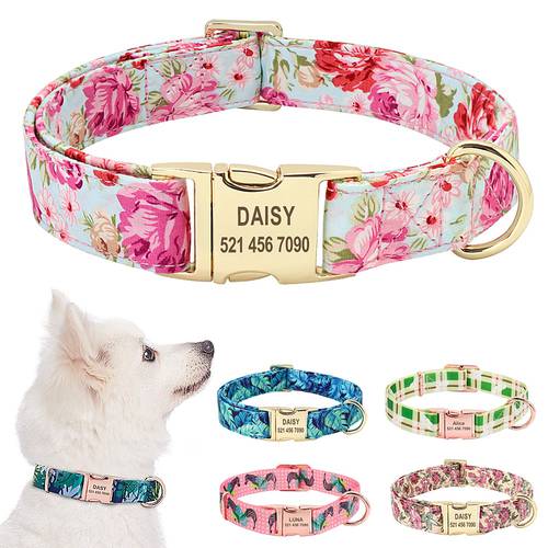 Customized Nylon Dog Collar Dog Tag Collars Printed Personalzied Pet Name Collar Nameplate for For Medium Large Dogs