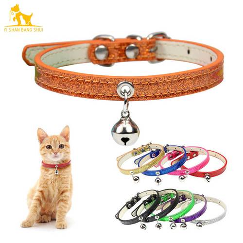 9 Colors Bling Leather Cat Collar With Bell Safety Puppy Kitten Neck Strap Collars For Cat Chihuahua Accessories Pet Product