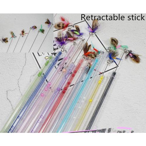 usd1.65/pc pet cat kitten playing toys cat teaser sticks fishing pole retractable sticks with bugs worm insect 20pcs/lot
