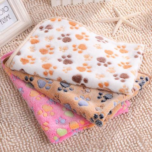 1pc Puppy Cushion Soft Coral Velvet Foot Print Small Medium Dog Cat Bed Mat Pet Supplies Warm Sleeping Mattress Pet Rest blanket