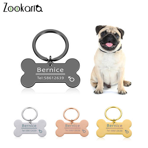 Free Engraving Pet ID Dog Tags Keychain Pet Dog Collar Accessories Decoration Collars Stainless Steel Dog Pet Customized Tags