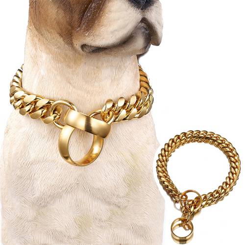 14mm Fashion Dog Chain Collar Golden Stainless Steel Slip Dog Collars For Large Dogs Strong Choke Necklace For French Bulldog