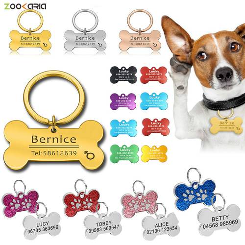 Personalized Pet Cat Dog ID Tag Engraved Pet ID Name Number for Cat Puppy Dog Customized Tag Collar Pendant Bone Pet Accessories