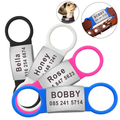 Slide-On Dog Tags Engraved Customized Dog ID Tags No Noise Pet Tag Name Plated for Small Medium Large Collars