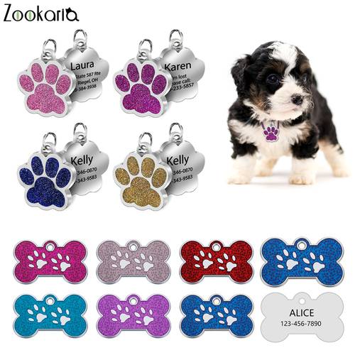 Anti-lost Custom Dog ID Tag Engraved Pet Dog Collar Accessories Personalized Cat Puppy ID Tag Stainless Steel Paw Name Cat Tags