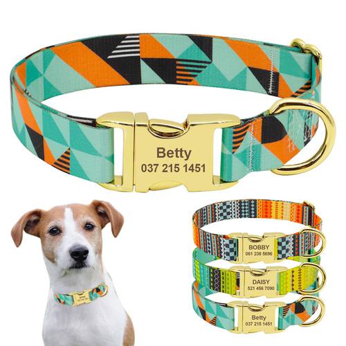 Color Print Dog Collar Nylon Personalized Dogs ID Collar Custom Engraved Dogs Collars With Tag Nameplate Pet Supplies
