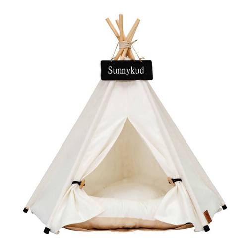 Pet Tent House Cat Bed Kitten House Dog Bed House Teepee Outdoor Kennels Portable Teepee Cave with Mat Puppy Cat Indoor Canvas