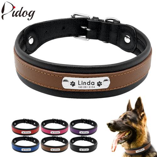 Leather Dog Collar Personalized Collar For Big Large Dogs Custom Engraved Nameplate Pet ID Tag Collars German Shepherd Pitbull