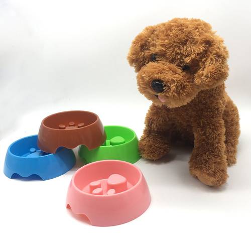 Pet Feeder Plastic Paw Print Slow Eating Dog Bowl Puppy Bloat Stop Feeding Food Plate Anti Choke Dogs Bowls Pets Accessories