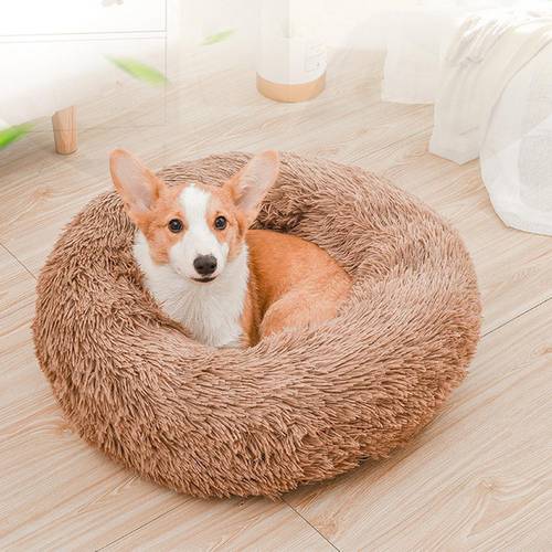 Round Pet Dog Cat Bed Pet Calming Bed Nest Anti-slip Bottom Design Warm Comfortable Pet Bed Fur Donut Sofa Warm Resting Place
