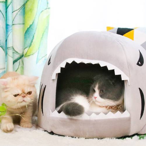 Shark Shape Cat Bed Cat&39s House Warm Kennel Kittens Bed One Mats Two Usages Kennels Cat Beds Pet Supplies Dog Bed Cats Basket