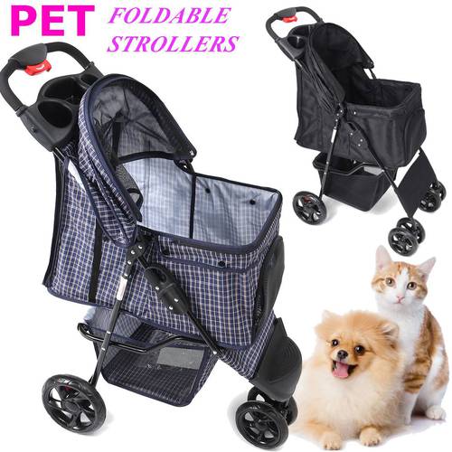 2 Colors Foldable Pet Stroller Dog Cat Puppy Sitting Lying Pushchair Stroller Cart Outdoor Lightweight Travel Carrier Pram