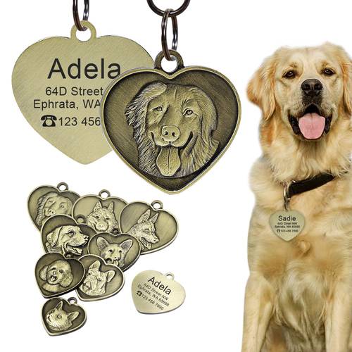 Custom Engraved Dog ID Tag Anti-lost Dogs Cat Tags Nameplate Free Engraving Dogs Cats Name Plates Heart Shape Pet Pendant